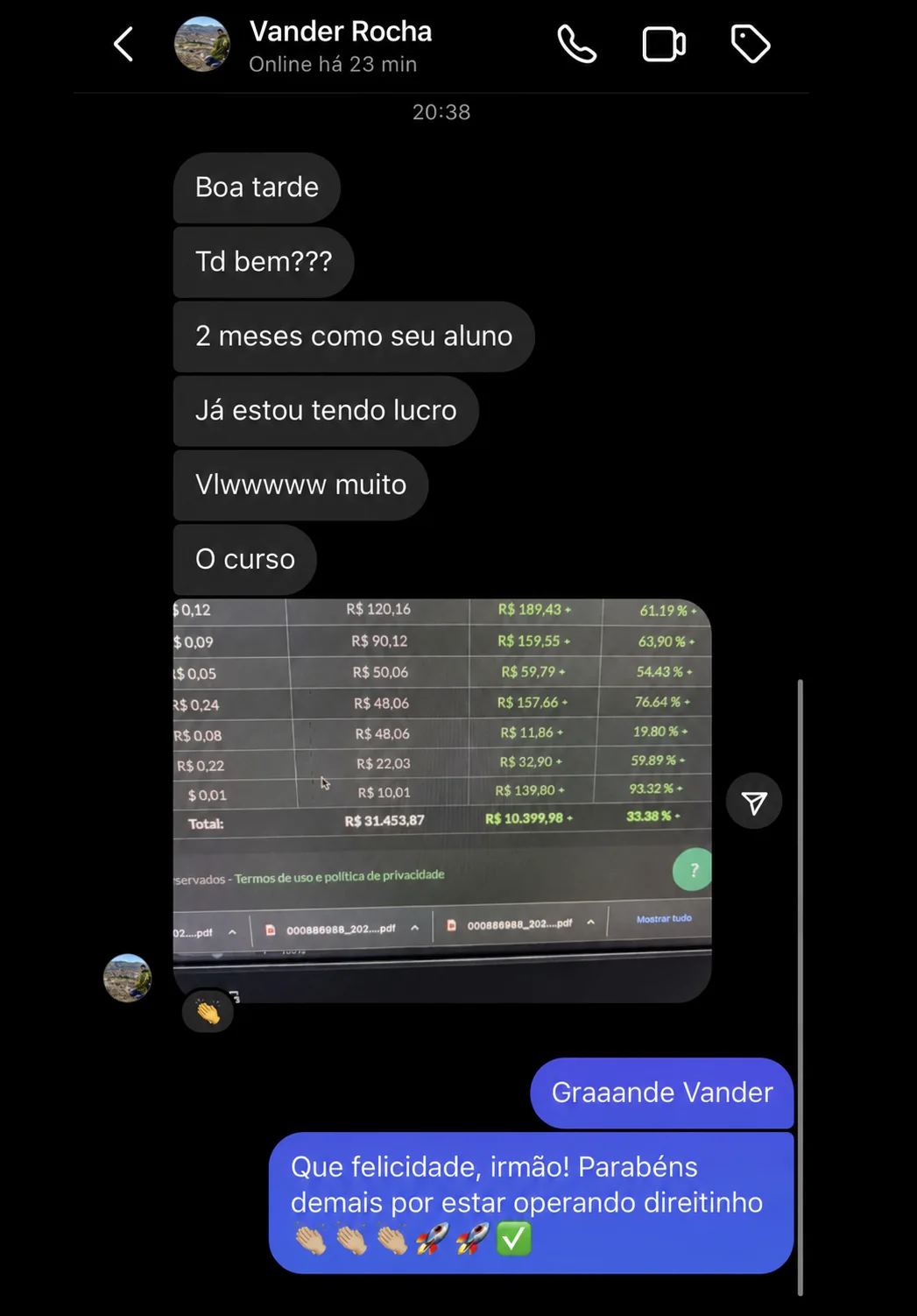 Depoimento de aluno